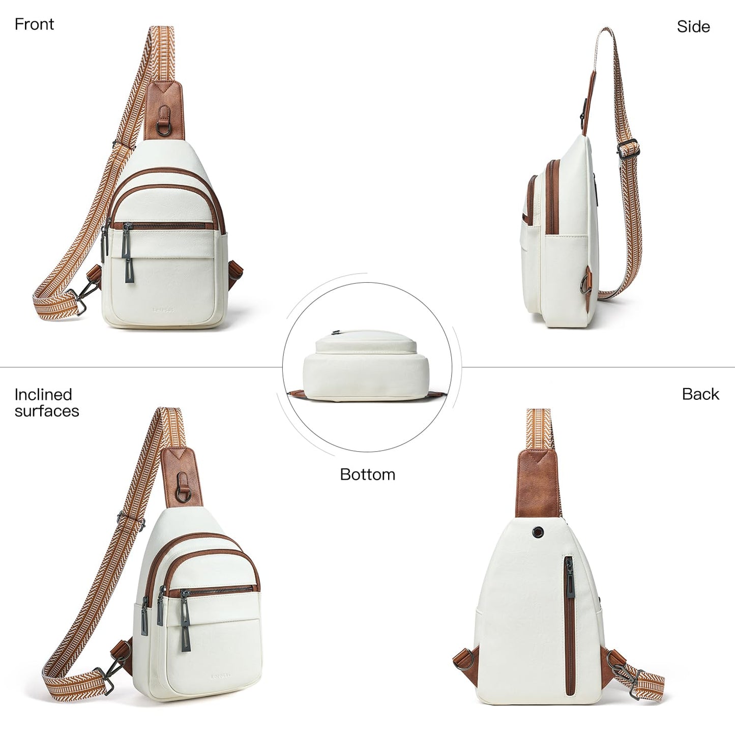 Leresas 7L Sling Bag for Women Crossbody Bags Sling Purse Backpack Cross Body Purse Fanny Pack Trendy Vegan Leather Beige