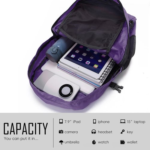Yaopeing Lightweight Backpack,25L Foldable Hiking Packable,Water Resistant Travel Outdoor Shoulder Bag for Woman Men,Purple