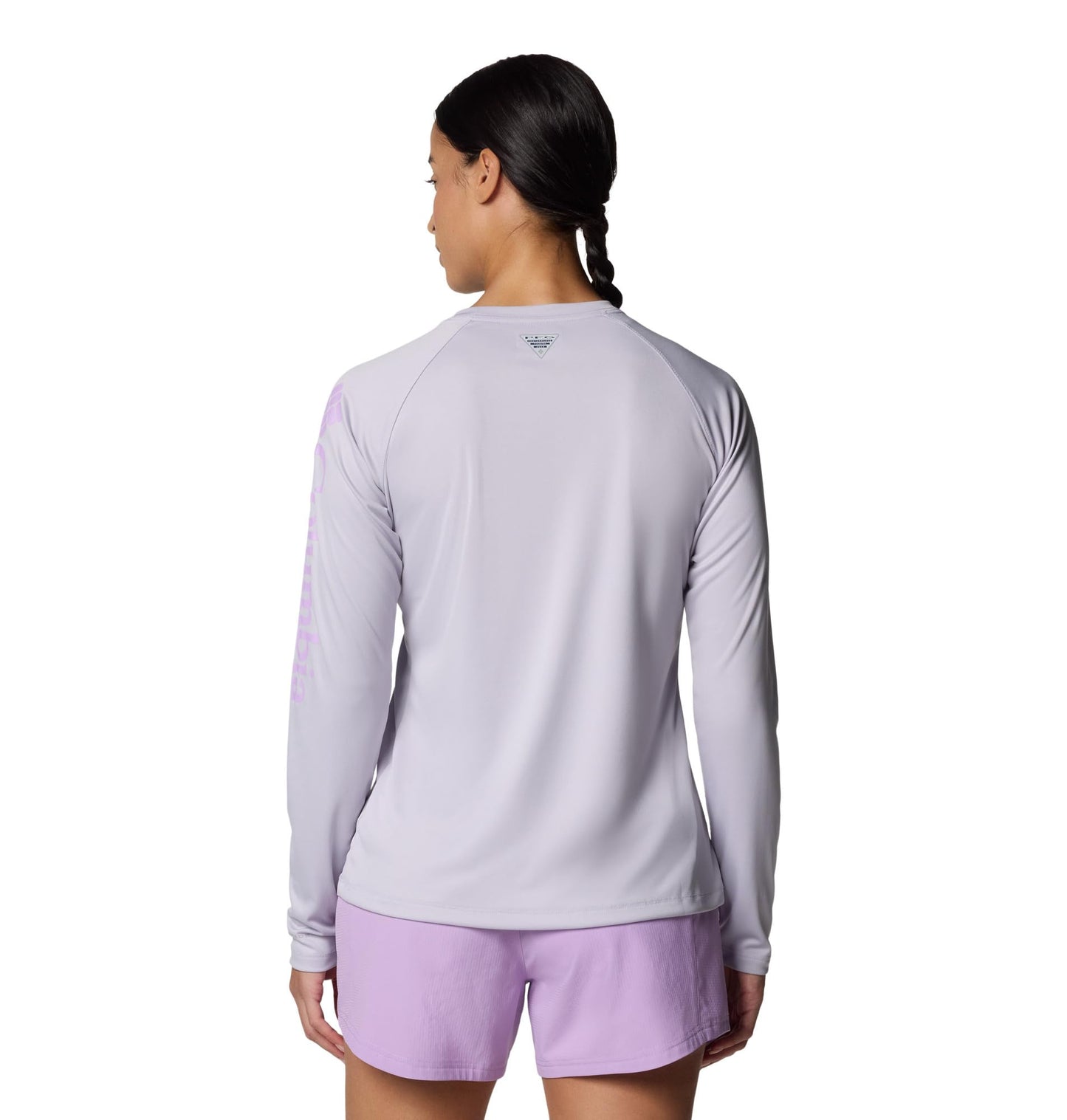 Columbia Womens PFG Tidal Tee II Long Sleeve Sun Protection Shirt, Lavender Pearl/Hydrangea Logo, Large