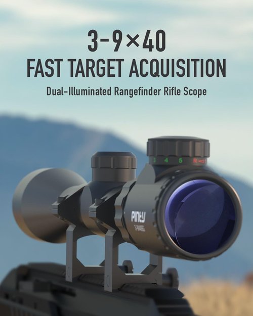 Pinty 3-9X40 Red Green Rangefinder Illuminated Optical Rifle Scope