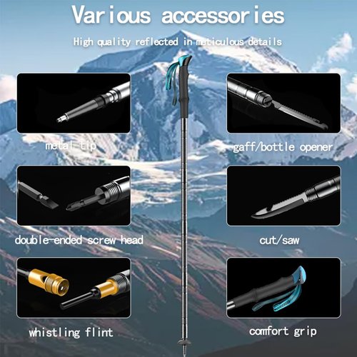 Multifunctional Trekking Pole, Lightweight 6-Section Multifunctional Folding Trekking Pole, Internal Storage Tools, Canvas Storage Bag, Easy to Carry, Suitable for Outdoor Hiking