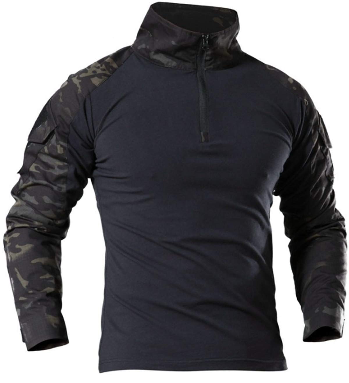 Mens Combat Suits Military Uniforms Army BDU Tactical Sets Shirts and Pants Comfortable Soft Breathable Quick Dry Snug Fitting Work Training Airsoft Paintball Apparel Gear,Black Camo US S,CN L