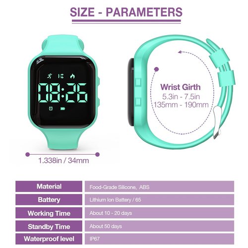 synwee Kids Digital Pedometer Watch, Waterproof, Sports Fitness Tracker,Vibrating Alarm Clock/Calendar, Great Gift for Children Teens Girl Boy(Green)