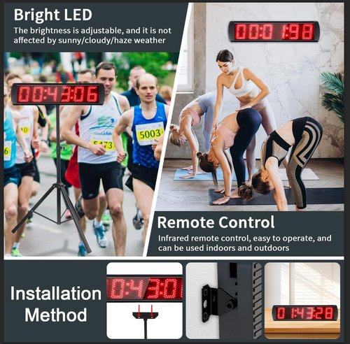 GAN XIN Large LED Display Digital Race Timer with Battery,Function-Countdown/Up/Time Clock, Remote Control, Tripod Stand and Adjustable Brightness for Sports Events, Races, Meetings, Presentations