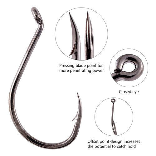 30 Pack Octopus Offset Fishing Hooks for Bass Trout Salmon Steelhead Walleye Saltwater and Freshwater