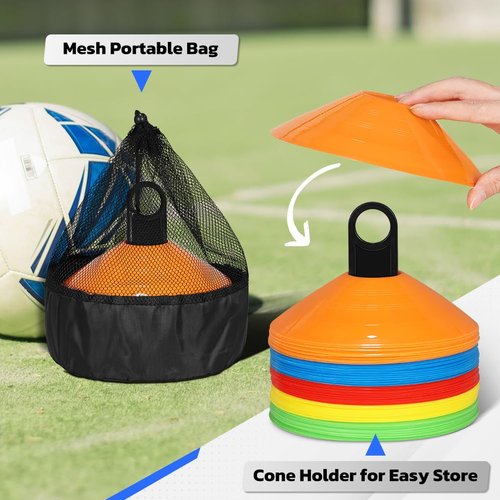 GHB Soccer Cones 50/100 Pack Disc Soccer Sport Cones Training Field Marker Agility Cones for Traffic, Basketball, Coaching, Practice Equipment Includes Cone Drills Guide (50 Pack)