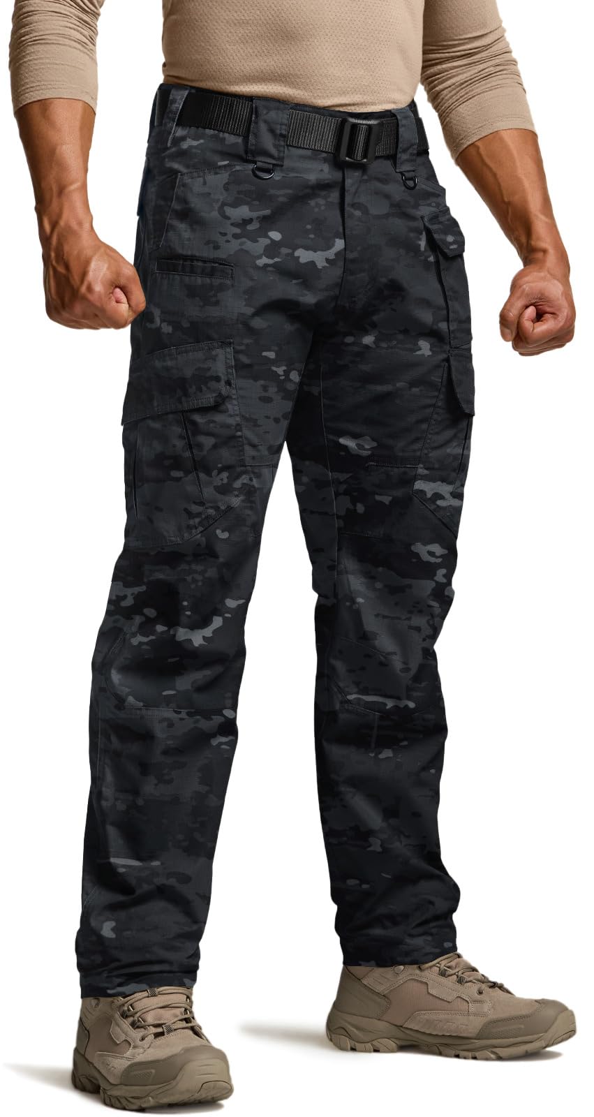 CQR Men's Tactical Pants, Water Resistant Ripstop Cargo Pants, Lightweight EDC Work Hiking Pants, Outdoor Apparel, Duratex Mag Pocket Print Utility Camo Black, 36W x 32L