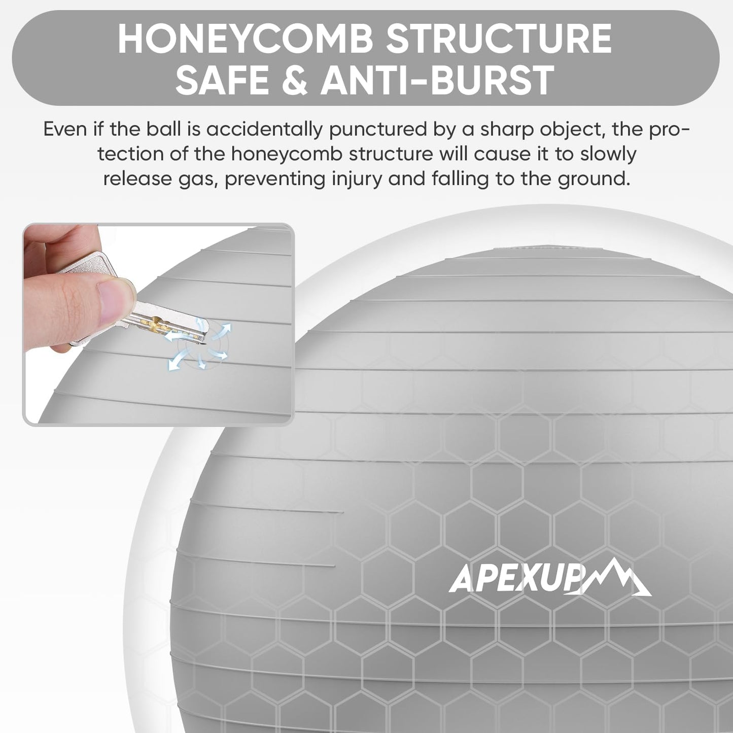 APEXUP Yoga Ball Exercise Ball Anti Slip Heavy Duty for Fitness, Balance & Core Workout, Balance Training, Pregnancy & Physical Therapy, 5 Sizes (XL (27"~30") 75cm, Silver)