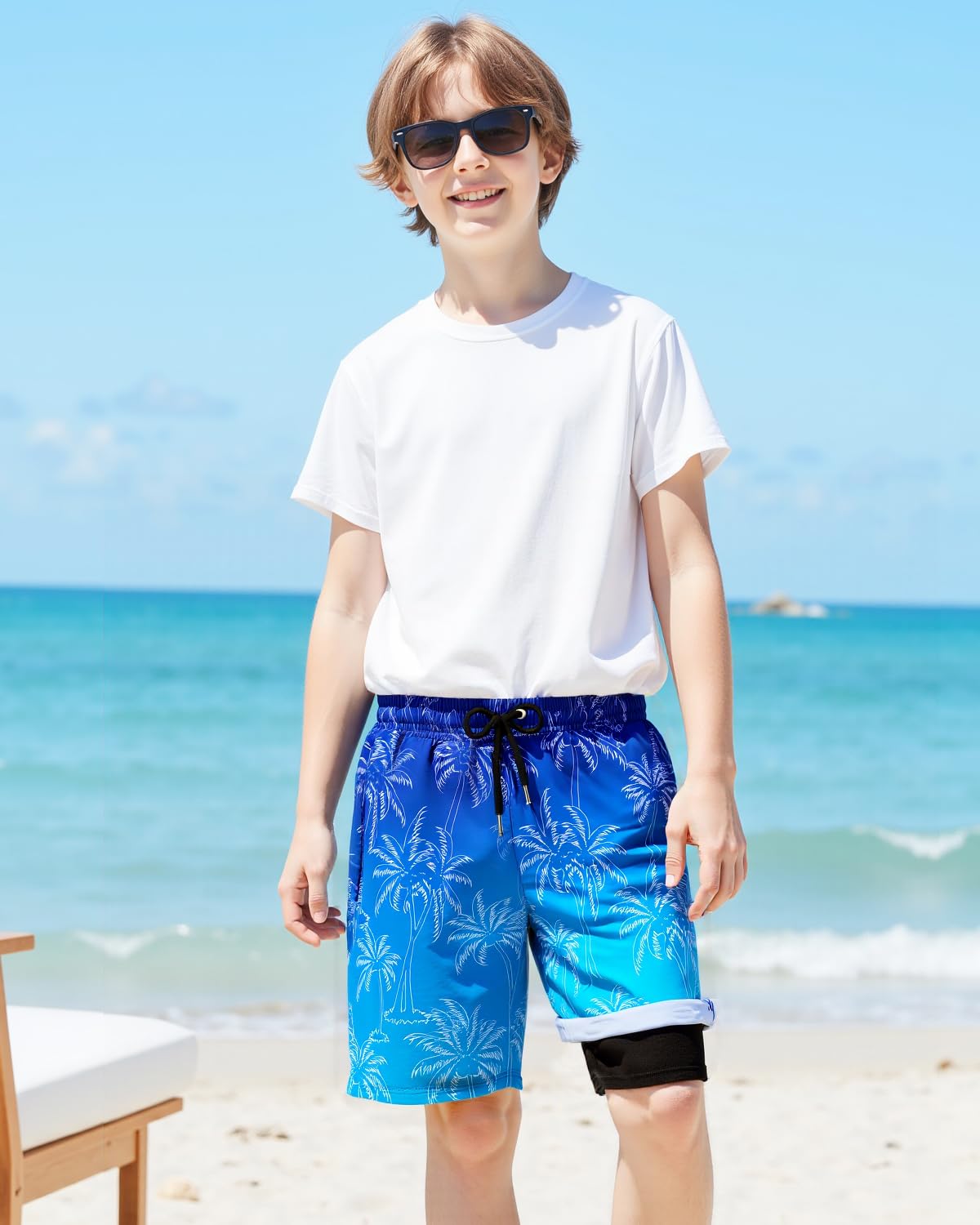 HONGTEYA Boys Swim Trunks with Compression Liner Boys Bathing Suit UPF 50+ Kids Quick Dry Swimwear Shorts 6-12 Years