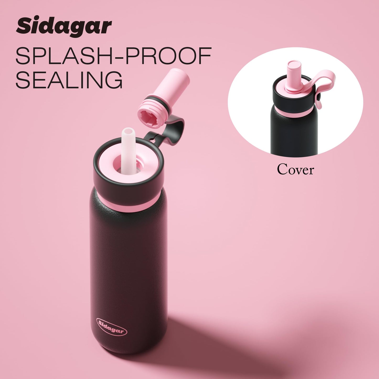Sidagar 24 oz Tumbler, Insulated Coffee Mug with Lid and Straw, Leak Proof Portable Travel Cup, for Hot and Cold Drinks Drinks Flask for Women Black