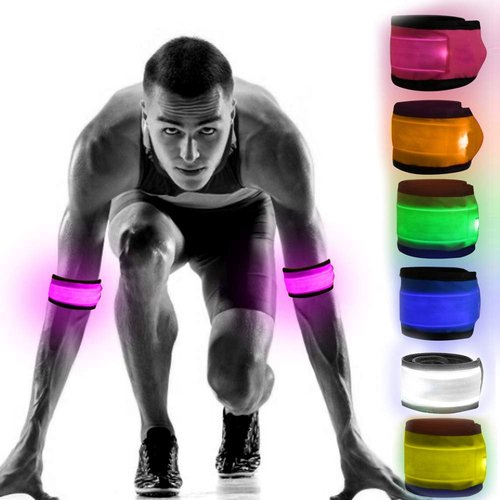 LOBKIN 6 Pack Safety Bracelets, LED Slap Armband Kids Walking at Night Safe LED Light Wrist Light Reflective Belt, Magic Band Running Lights for Runners (A)