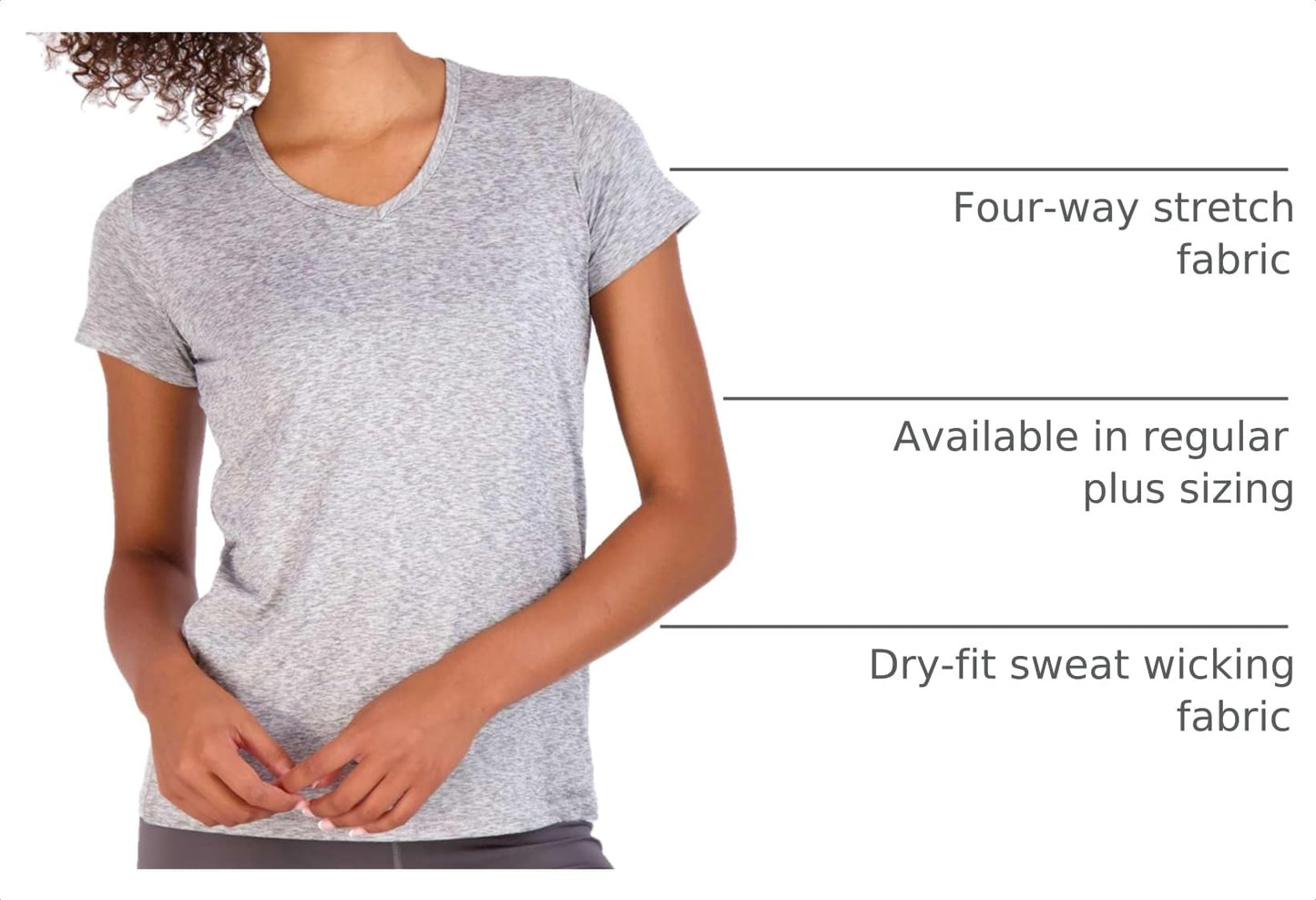 Real Essentials 5 Pack: Women's Dry-Fit Short Sleeve V Neck T Shirt Workout Fitness Yoga Top Tee (Available in Plus Size), Set 11, 3X