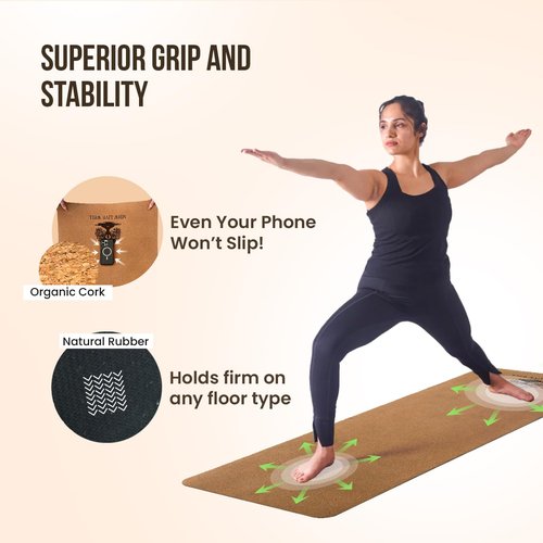 MHW - Live Well Cork Yoga Mat Thick | Non Slip Yoga Mat With Bag | Large Thick Extra Wide And Long | Eco Friendly Yoga Mat Non Toxic | Natural Rubber Mat | Foldable Mat With Strap