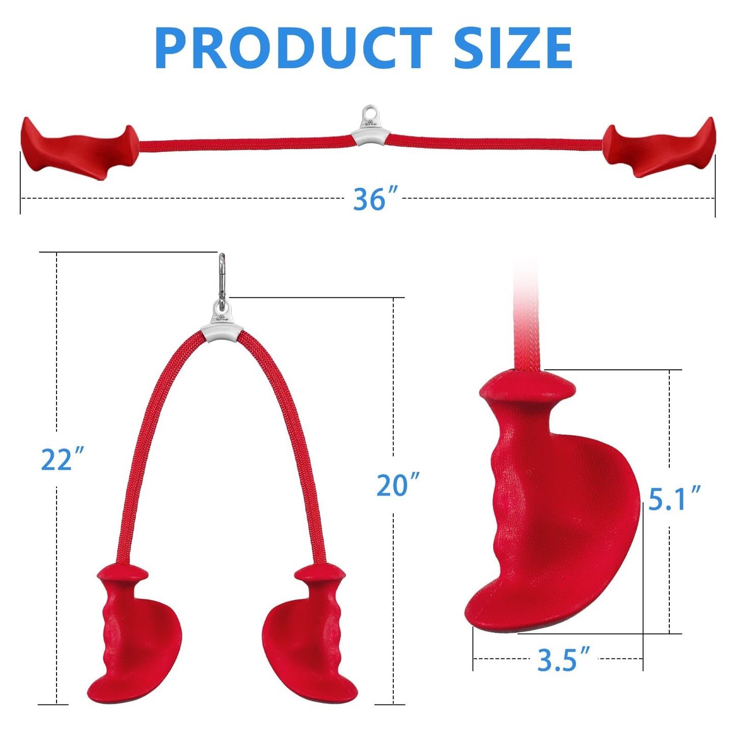 HXD-ERGO Tricep Rope with Ergonomic Handles, 36 Inch Tricep Pull Down Rope for Cable Machine, Pulley System, Triceps Rope Cable Attachment for Gym, Home (Red)