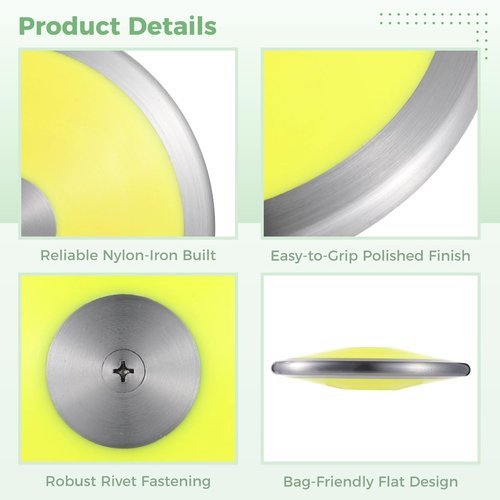 Tideme 2 PCS 1.6 Kg Sports Training Discus, Track and Field Discus for High School Boys Girls, Reliable Nylon-Iron Built, Easy-to-Grip Anti-Slip Polished Finish, Sports Practice Discus, Yellow