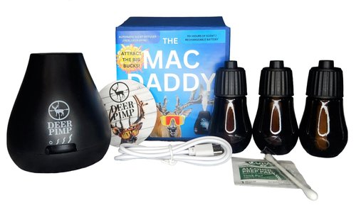 DEER PIMP MAC Daddy Trifecta Real Deer Urine Diffuser with (3) Urine Cartridges: ESTRUS, Dominant Buck, and Regular Doe, 100 Hr Run Time Internal Rechargeable Battery, 210+ Hours of Hunting Time