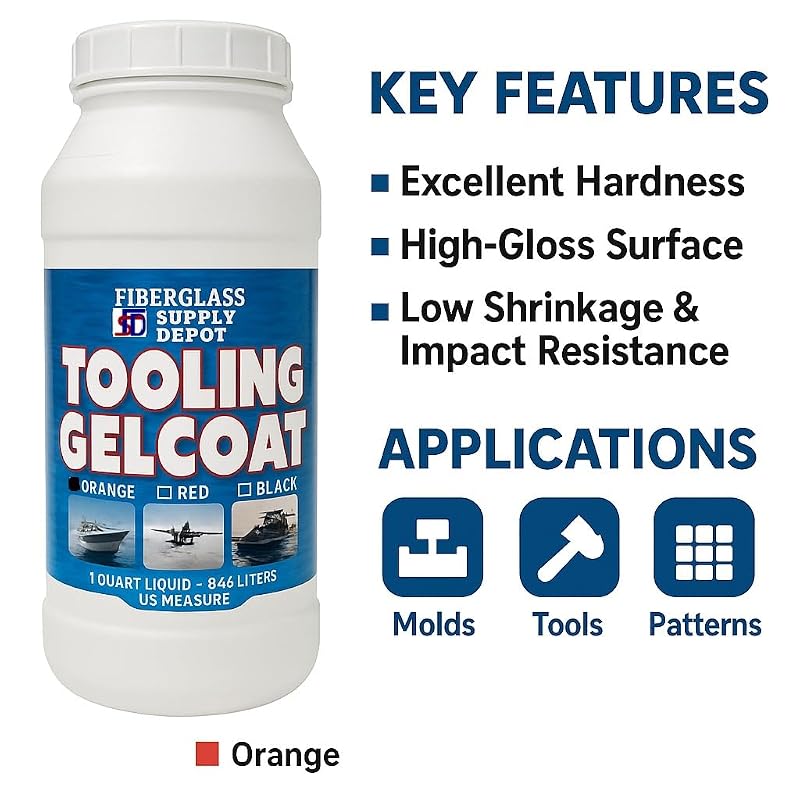 Orange Tooling Gelcoat Quart with Hardener Included for Fiberglass Molds