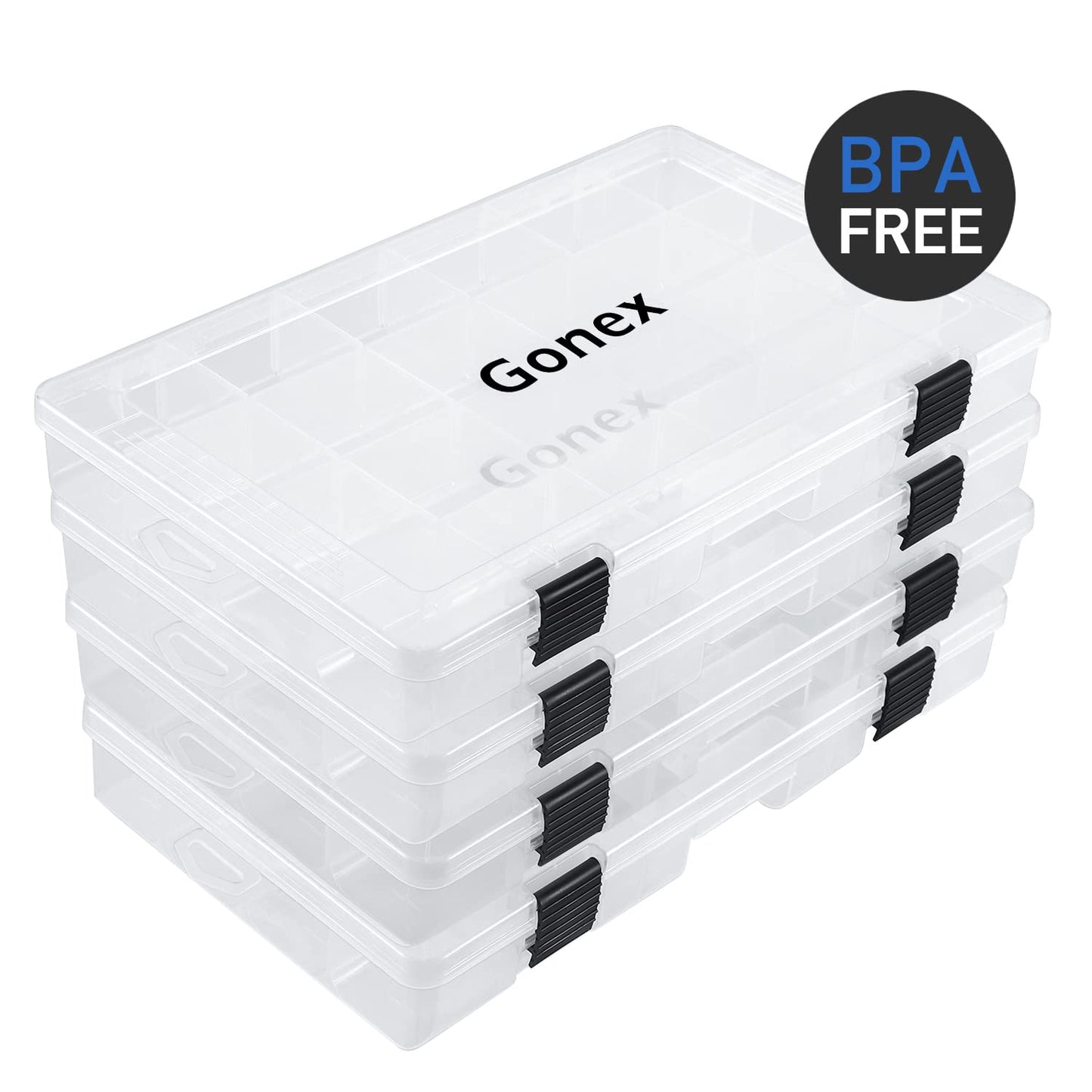 Gonex 3600 Tackle Trays 4 Packs, Transparent Fishing Tackle Boxes Organizer and Storage with Adjustable Dividers, Plastic 3600 Tackle Boxes for Lures, Hooks, & Other Accessories
