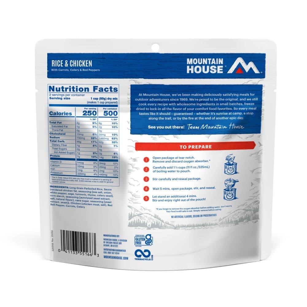 Mountain House Rice & Chicken | Freeze Dried Backpacking & Camping Food | Gluten-Free | 2 Servings