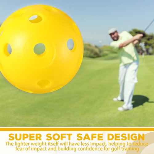 Lunmon 24 Pack Practice Golf Balls 42 mm Limited Flight Plastic Golf Training Airflow Hollow Ball for Driving Range Swing Practice Backyard Indoor Outdoor Home (Yellow)