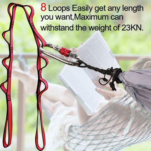 DASKING 23KN (5070 lbs) Heavy Duty Climbing Straps - 2 Pack Adjustable Daisy Chain Webbing for Aerial Yoga, Hammock, Fitness & Rigging - CE/EN566 Certified, Red