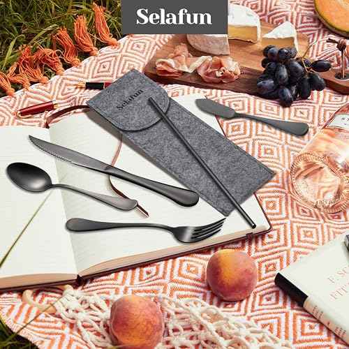 Travel Utensils with Case, Portable Travel Silverware Set Stainless Steel Lunch Box Cutlery Set for Work, Camping, Picnic, Hiking, Office (Black)