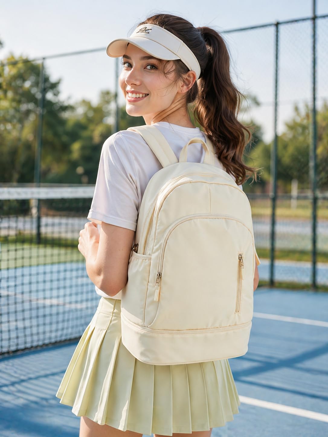 VENATIN Gym Backpack for Women Men, Lightweight Gym Bag with Shoe Compartment, Waterproof Sports Backpack with Wet Pocket for Yoga Fitness Sports, Beige