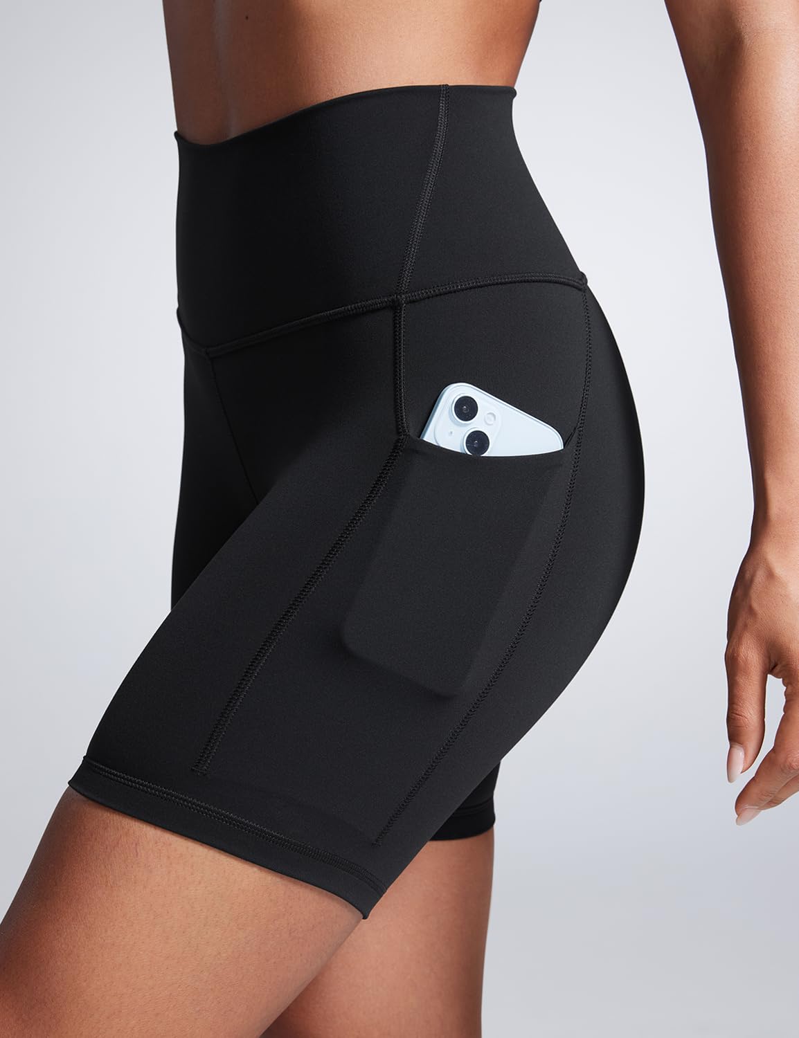 CRZ YOGA Butterbreeze Athletic Biker Shorts Pockets 6'' - High Waist Workout Gym Volleyball Running Yoga Womens Black Medium