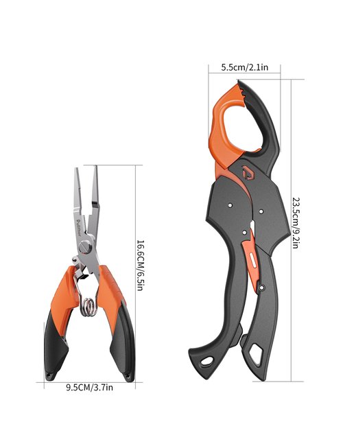 pullther fishing Fish Gripper 9.2",Muti-Function Line Cutter and Split Ring Fishing Pliers for Fly Fishing, Ice Fishing,Saltwater Fishing Tool Kit,Fishing Gear with Fishing Lanyard