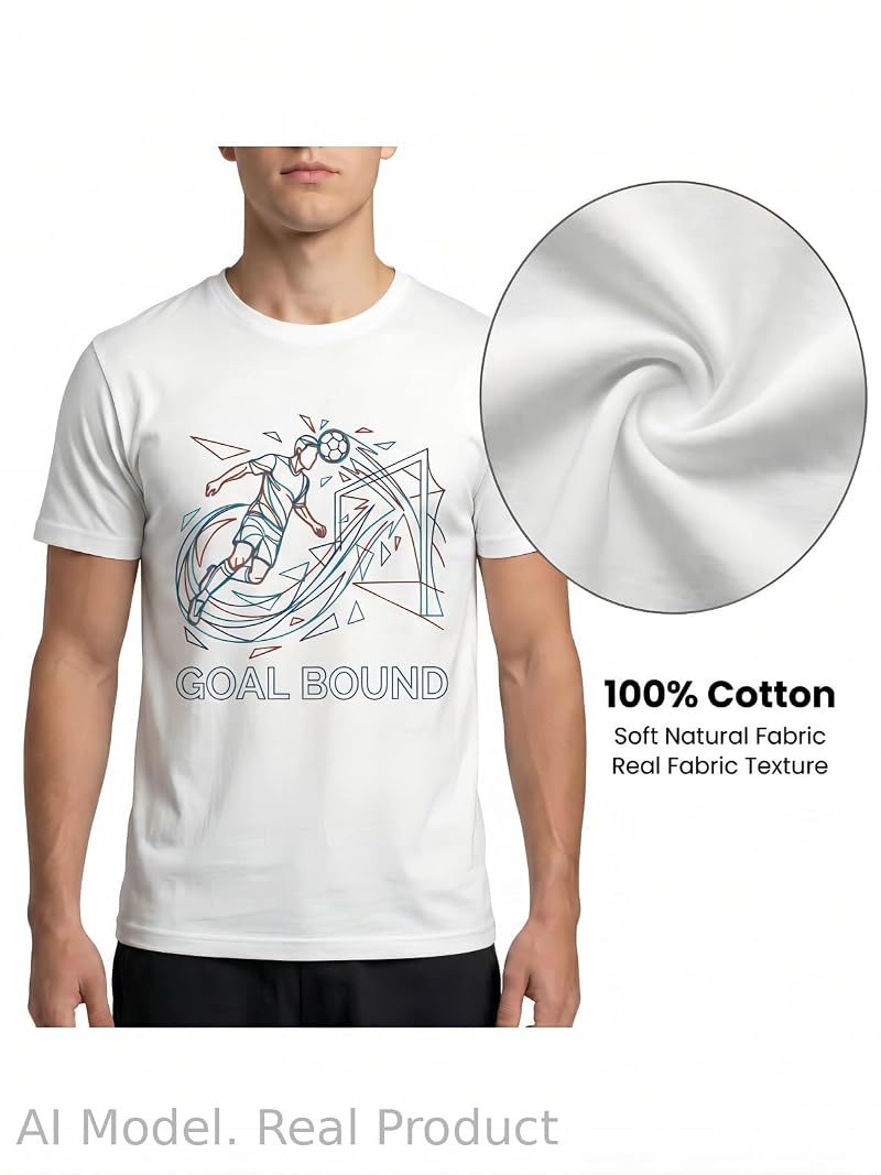 BINOCHE Men’s Soccer Graphic T-Shirt, 100% Cotton – White Sft002+Medium