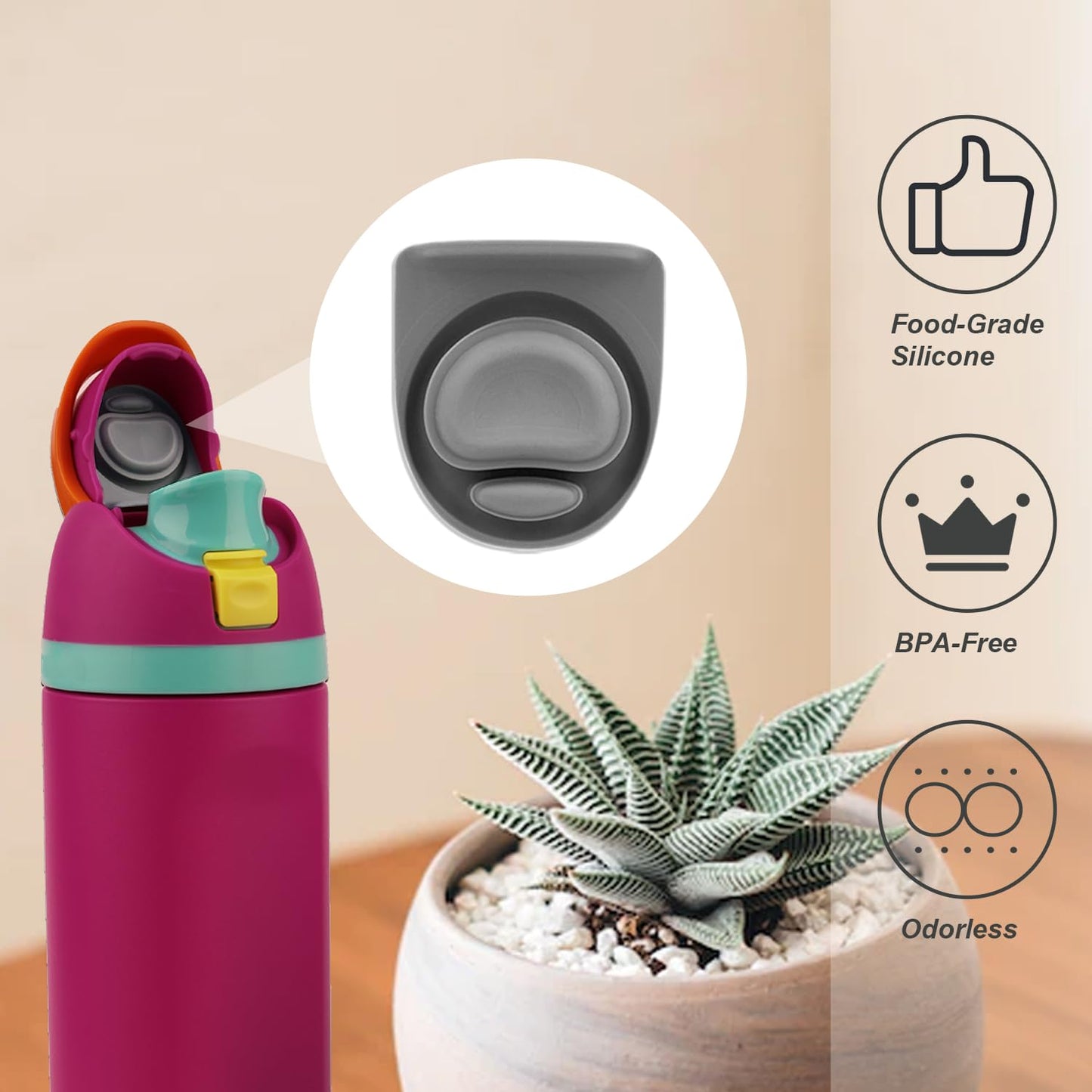 4pcs Replacement Stopper Compatible with Owala FreeSip 24oz 32oz, Water Bottle Top Lid Gasket for Owala 16/19/24/32/40oz Seal Bottle Cap Mouth Stopper Part Silicone Plug Accessories BPA-Free (Gray)