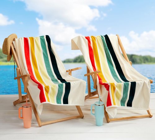 Loon & Lake Luxury Beach Towels Set of 2 - Retro Stripes | 2 Pack 30" x 60" | Crafted from 100% Combed Cotton | Ultra Plush & Super Soft | Retro Collection 1969