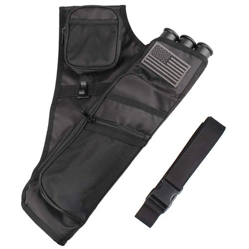 KRATARC 3-Tubes Hip Quiver Waist Hanged Arrow Archery Carry Bag with Pockets Adjustable Belt (Black)