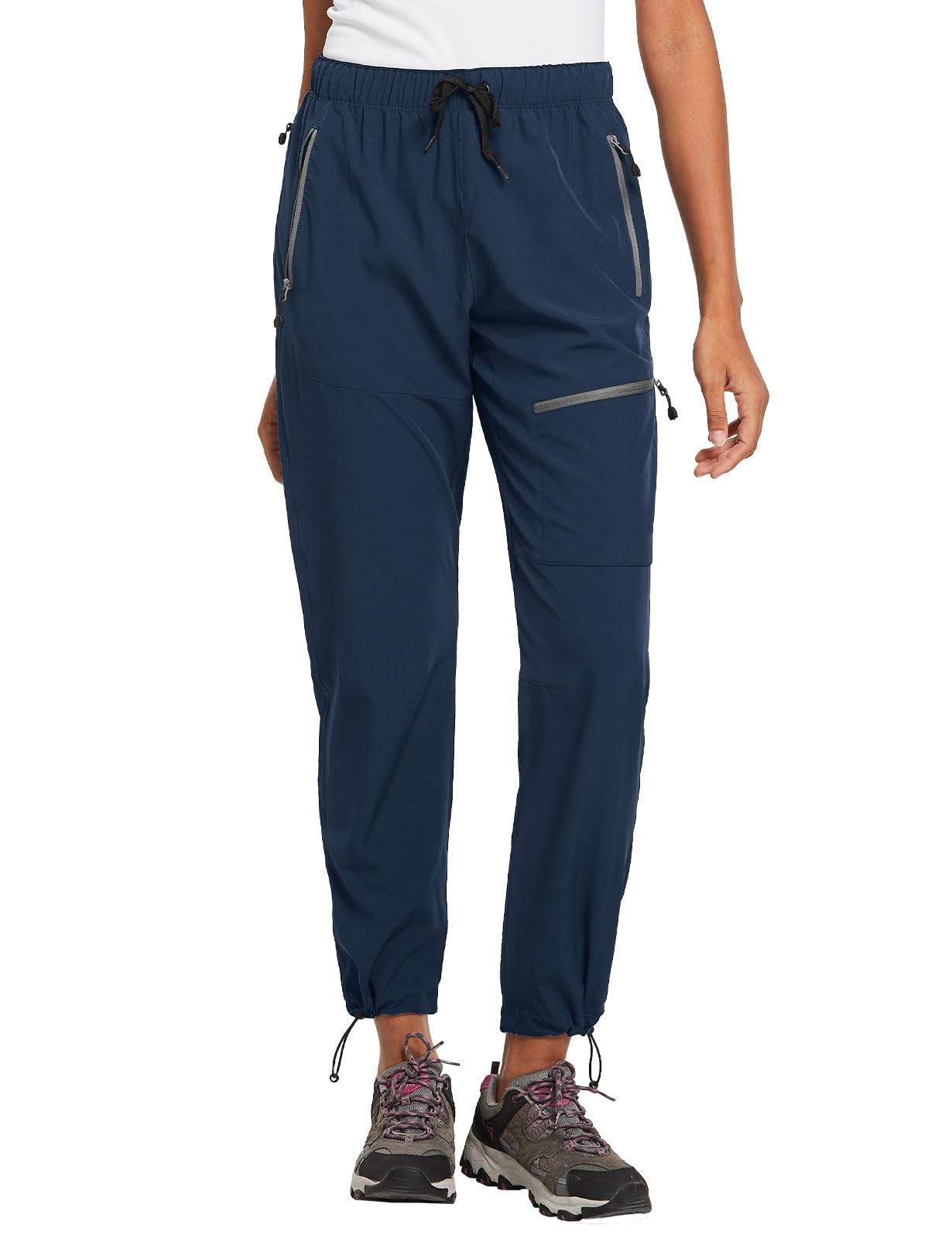 baleaf Cargo Pants for Women Petite Joggers Lightweight Quick Dry Pant Water Resistant 27'' Travel Workout Athletic Navy Blue Size S