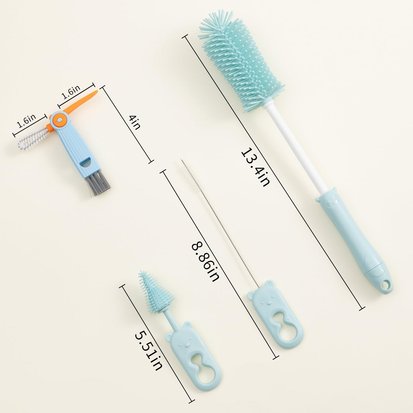 Chemimoso Silicone Bottle Cleaning Brush, 13.4in Long Handle Water Cup Bottles Cleaner for Baby Bottles, Stanley Mug, Sports Bottle, Glass Vase, with a Tiny Cup Lid Gap Cleaning Brush, z Blue