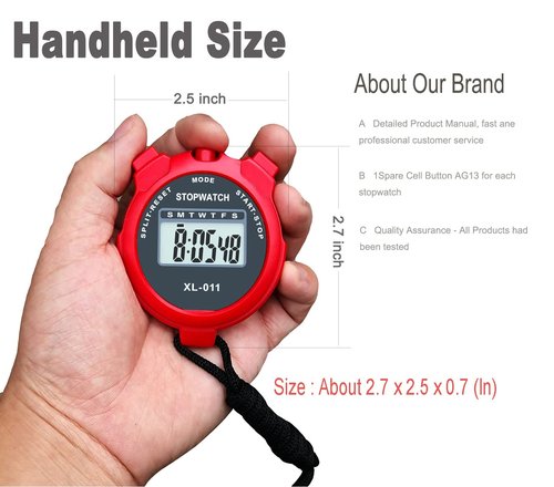 Simple Stopwatch, BESTWYA Large LCD Screen Handheld Count Up Timer with Time Calendar Clock Function (Pack of 4,B)