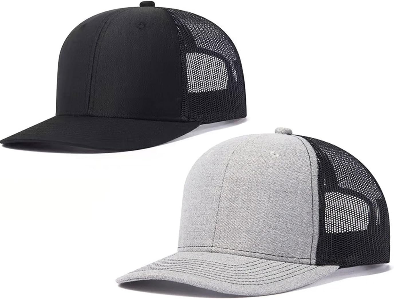 2-Pack Breathable Mesh Snapback Trucker Hats, Adjustable Baseball Caps for Men Women, Cotton-Poly Twill Outdoor