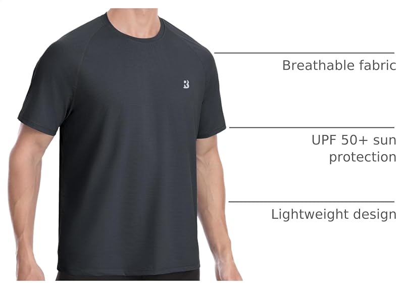 Roadbox Men's Rash Guard Dark Gray XL - UPF 50+ Quick Dry Swim Shirt for Surfing & Beach