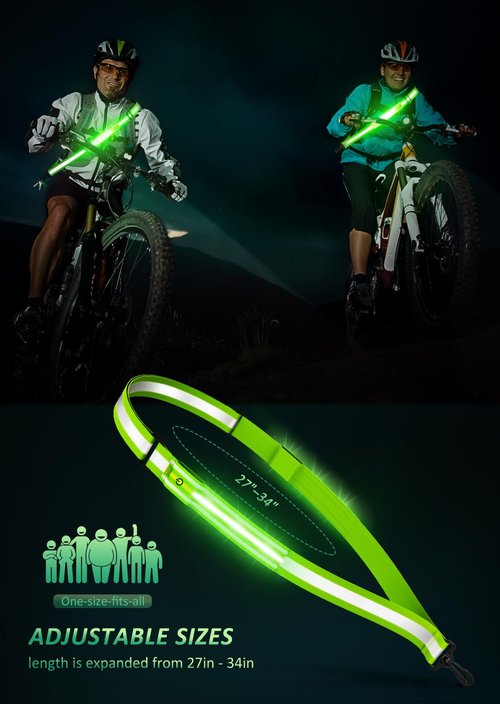Ylzzrs LED Reflective Belt Sash Walking Gear,Safety Lights for Walkers at Night,High Visibility Safety Rechargeable Reflective Running Gear for Men Women Kids Night Dog Walking Gear (Green)