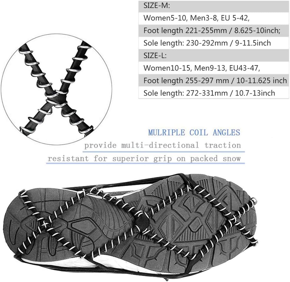 Ice Cleats, Highly Elastic Traction Cleats Grippers with Magic Tape Straps and Storage Bag, Anti Slip Walk Traction Cleats for Hiking Walking on Snow and Ice
