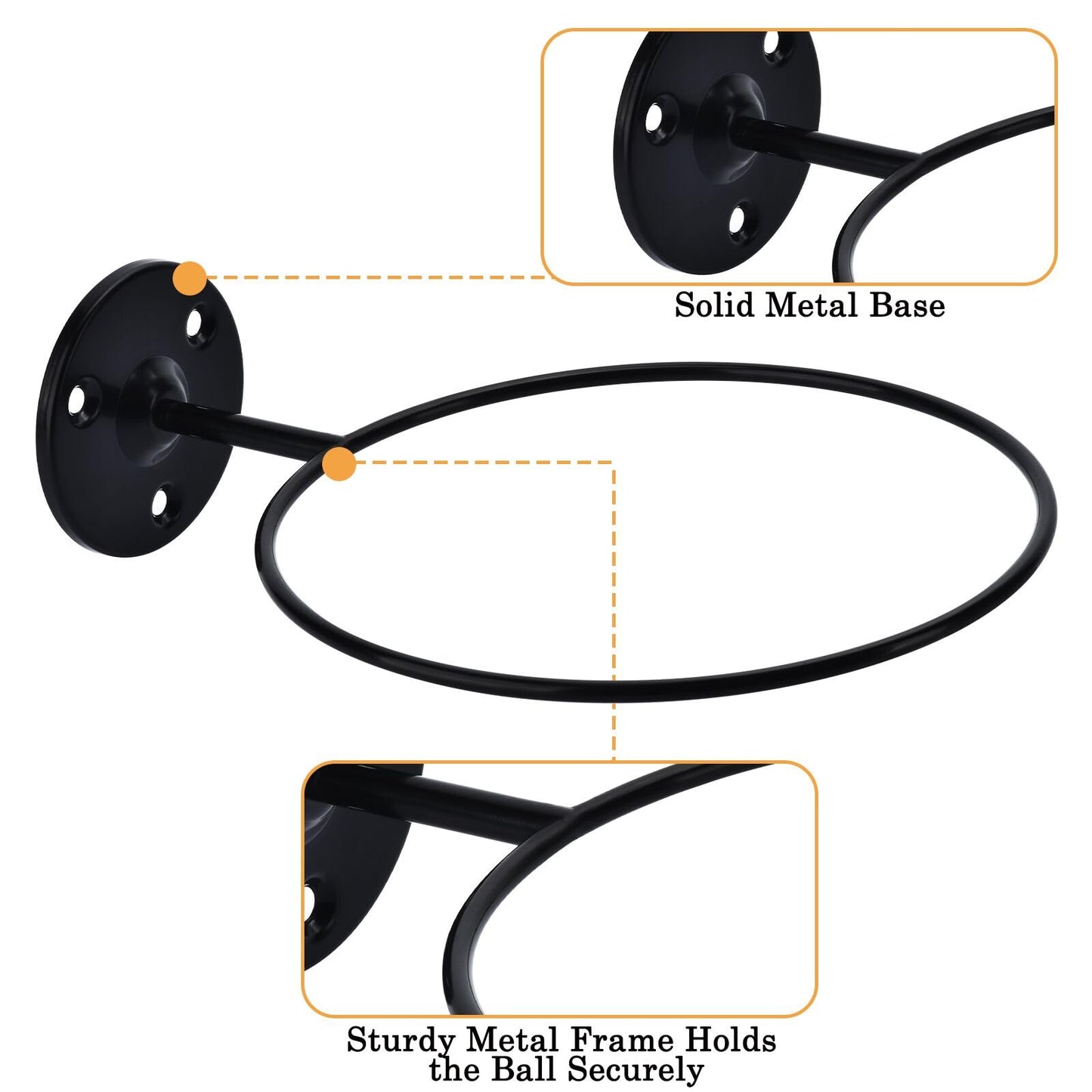 Lauvee Basketball Holder Wall Mount, 7 inch Diameter Metal Ball Holder, Ball Storage for Basketball, Football, Volleyball, Soccer, Ball Rack Display for Sports Accessories Organizer (Roll, 2 Pack)