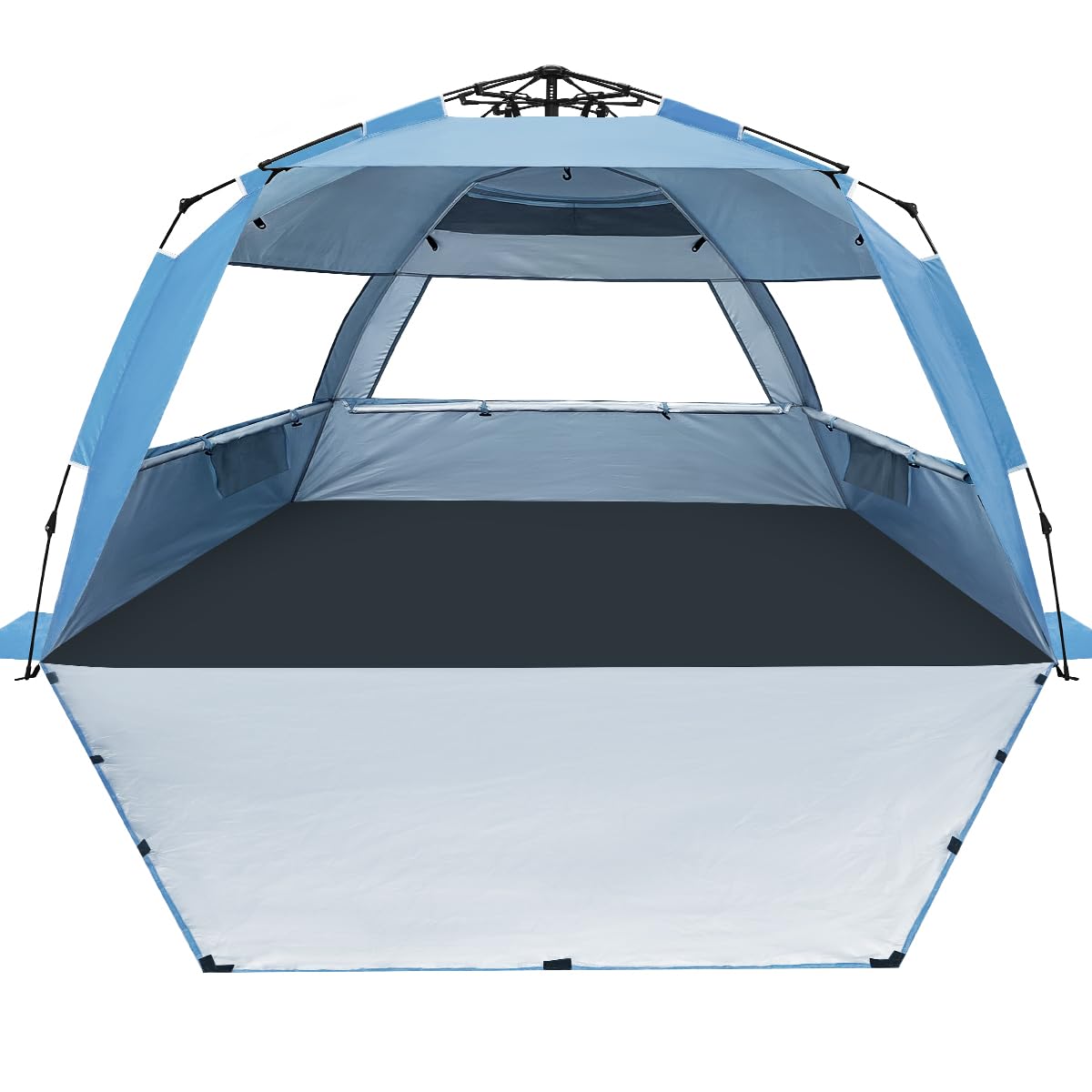 WhiteFang Deluxe XL Pop Up Beach Tent Sun Shade Shelter for 3-4 Person, UV Protection, Extendable Floor with 3 Ventilating Windows Plus Carrying Bag, Stakes, and Guy Lines (Light Blue)