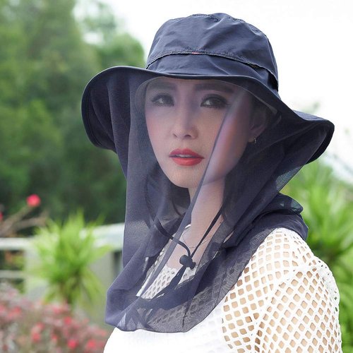 Mosquito Head Net Hat, Safari Hat Sun Hat with Mesh Protection from Insect Navy Blue