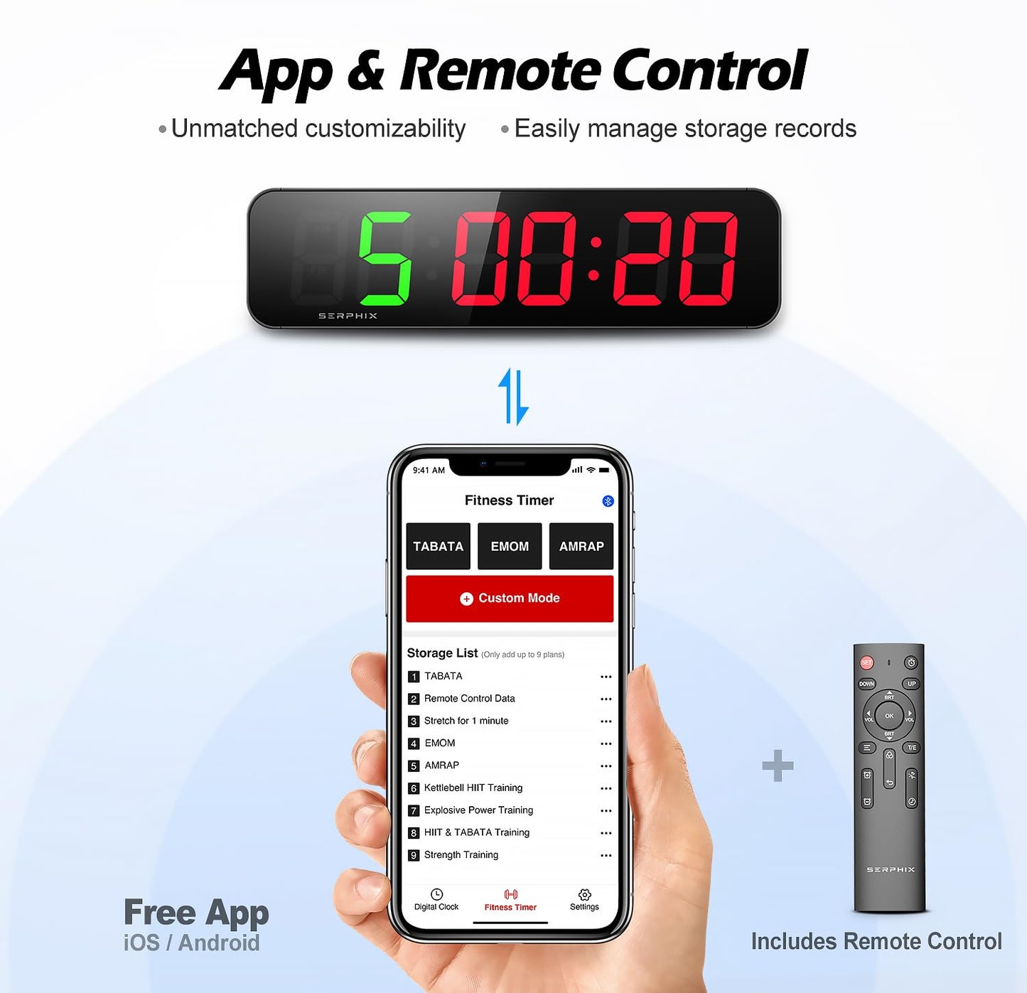 15.2" Gym Timer, App & Remote Control, Gym Clock for Home Garage Outdoor