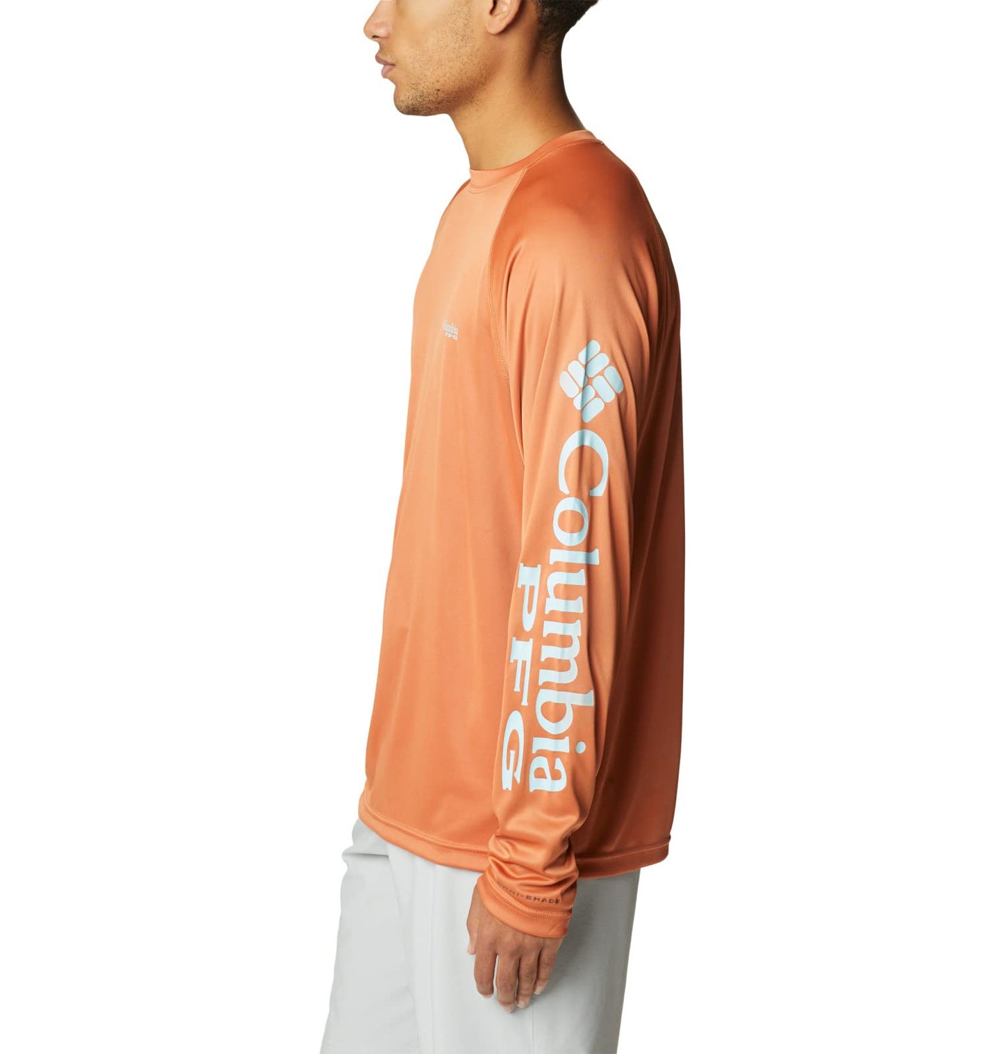 Columbia Men's Terminal Tackle Long Sleeve Fishing Shirt, Island Orange/Spring Blue Logo, Large