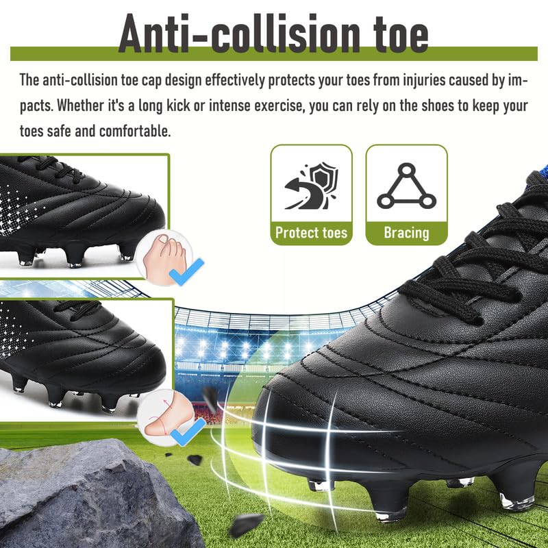 Kids Soccer Shoes Lightweight Football Cleats for Boys & Girls - 13 Little Kid Black White