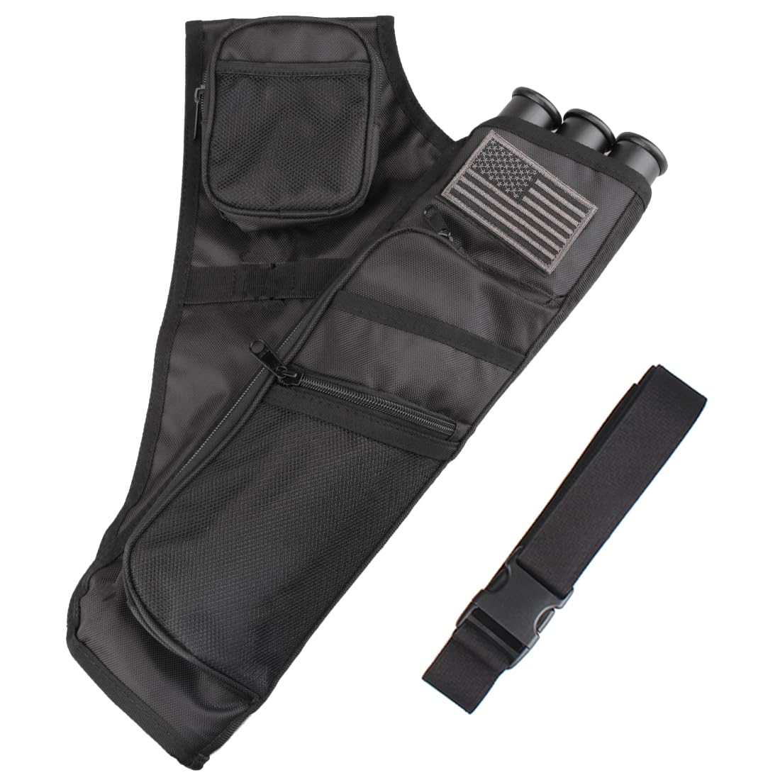 KRATARC 3-Tubes Hip Quiver Waist Hanged Arrow Archery Carry Bag with Pockets Adjustable Belt (Black) (Camo)