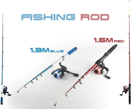 Fishing Rod and Reel Combos Collapsible Fishing Rod Kit,2PCS Telescopic Fishing Pole Kit,1.3M&1.6M Fishing Rods+2PCS Spinning Reels+Lures Hooks+Fishing Bag,Fishing Kit for Kids Family