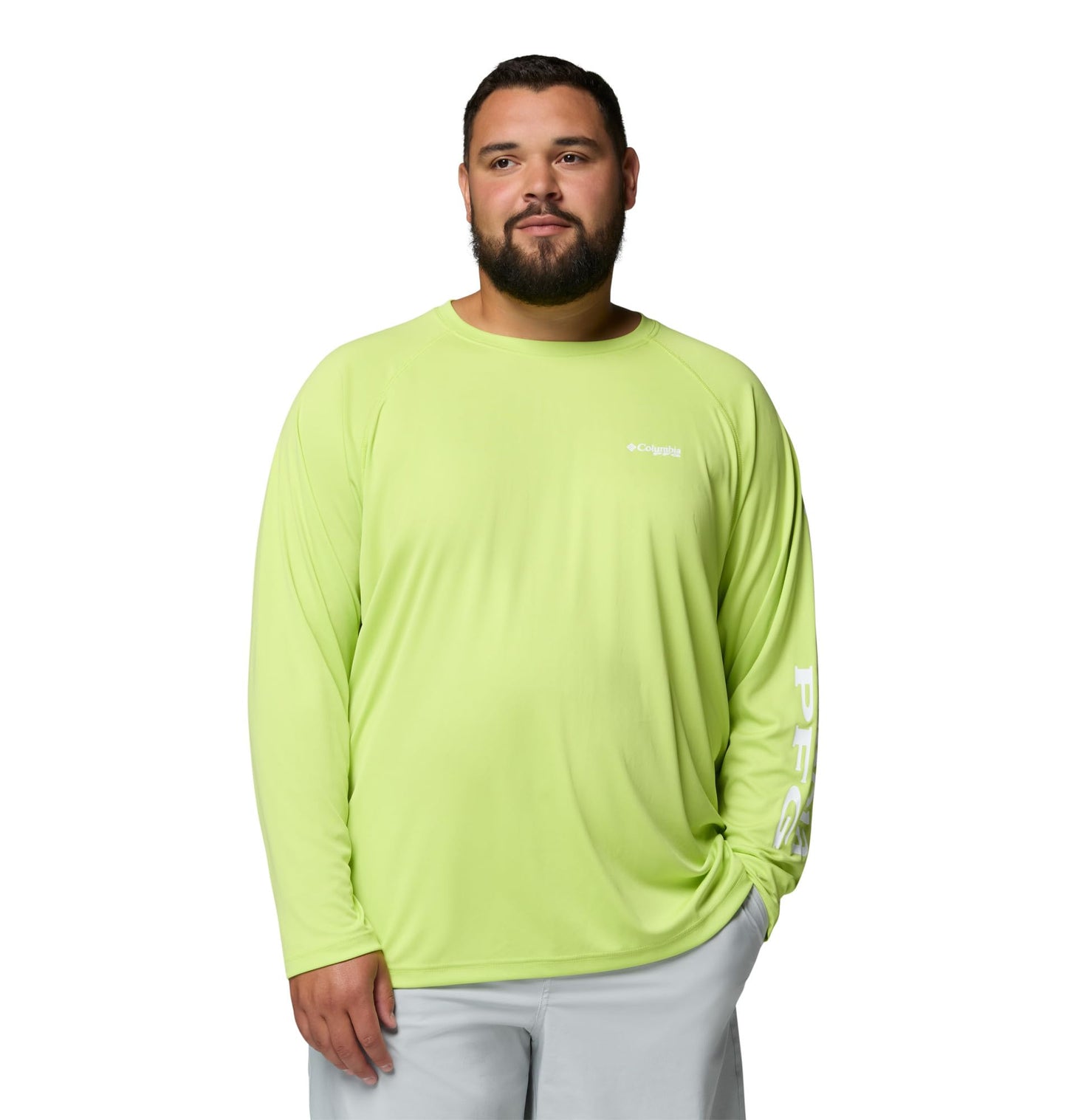 Columbia Men's PFG Terminal Tackle Long Sleeve Fishing Shirt, Voltage/White Logo, Large Tall