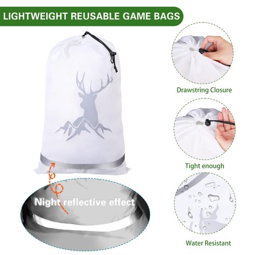 TheClouds 12 Pack for Hunting,Hunting Game Bags with Reflective Strips,Reusable Waterproof Caribou Game Bag 20" x 30" -Big Game Bag for Elk Caribou Deer Moose